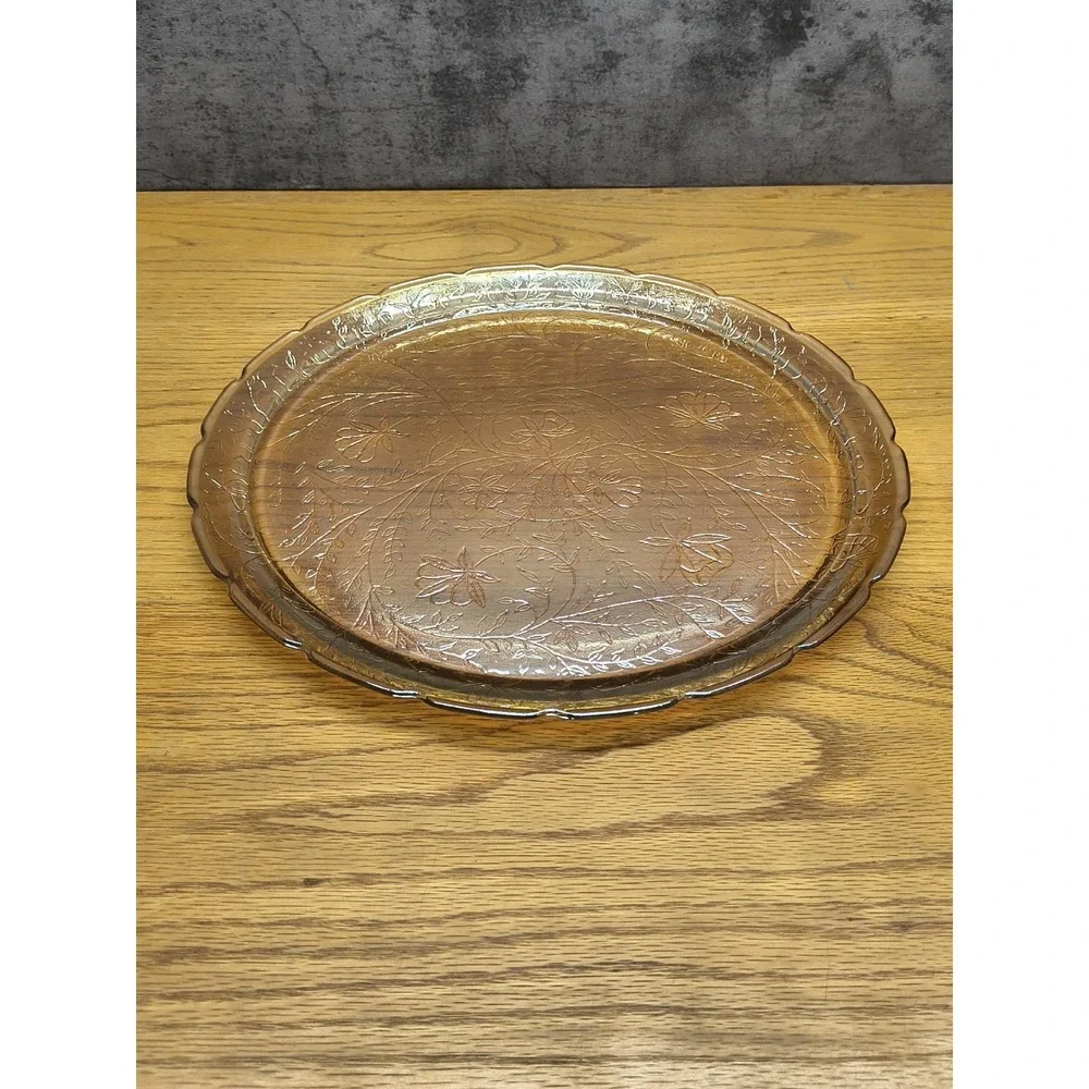 Floragold Louisa Jeanette Glass Co 1950's Carnival Glass Platter 13 1/2